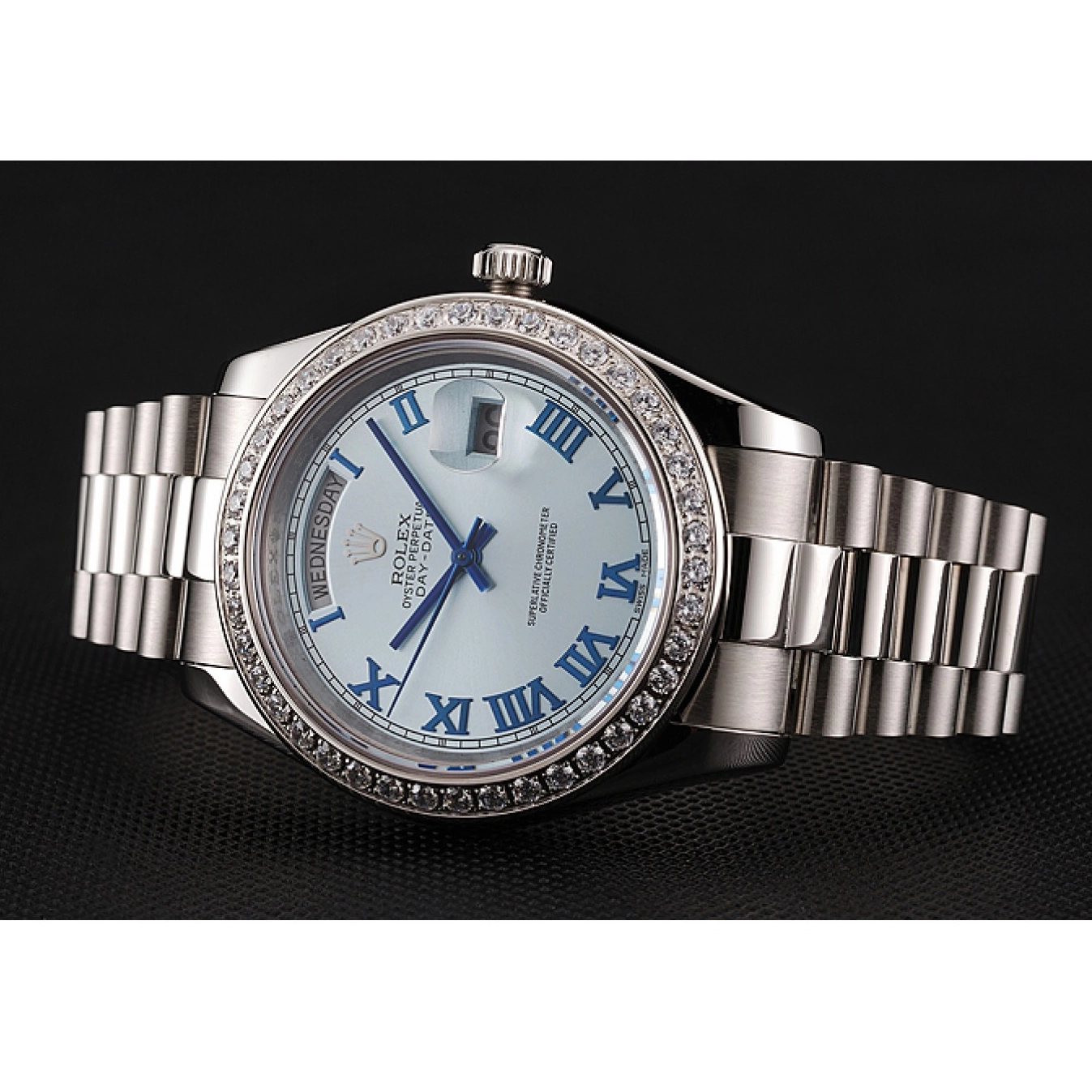 Aaa replica Swiss Dial Bracelet 1453962 Case Stainless Blue Steel Rolex Day-Date Diamond Ice 0819